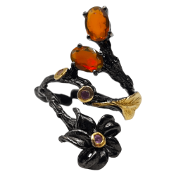 Inel din argint cu opal orange si ametist -Madammi.ro