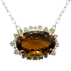 Colier din argint cu pandant cu cuart, peridot, topaz si cz